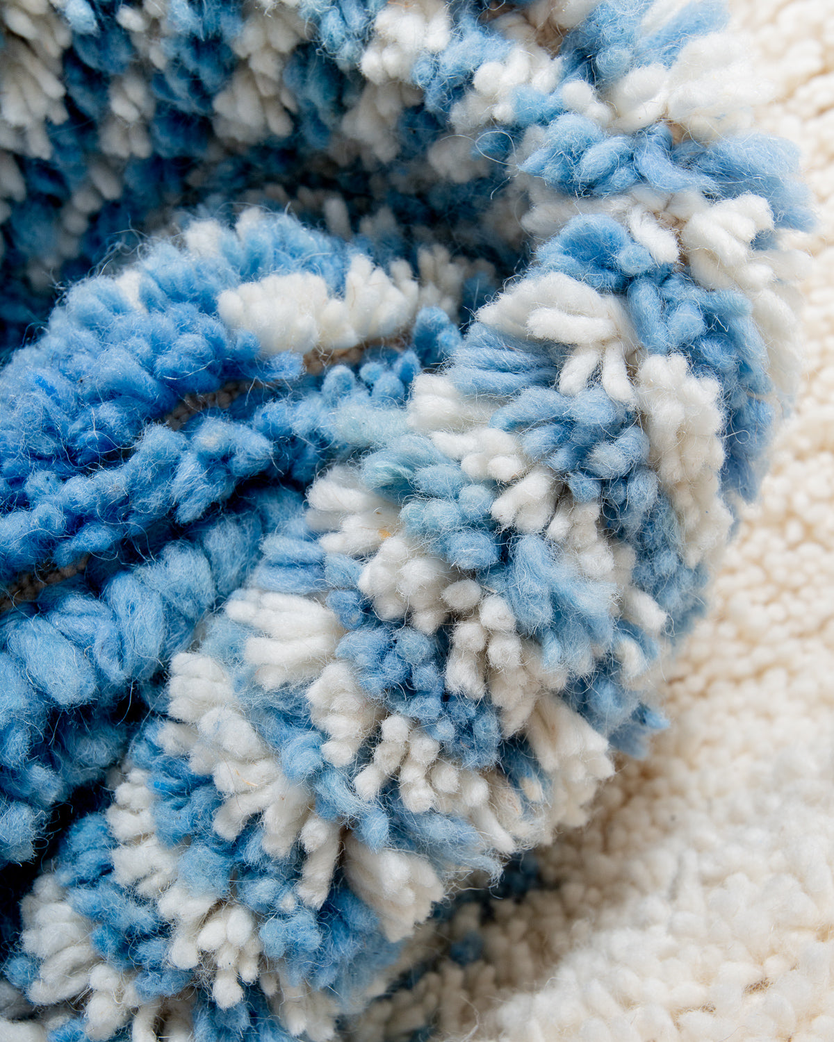 Modern, designer, handcrafted Berber rug from Morocco. Beniourain carpet with beautiful colours and patterns and fluffy wool texture.